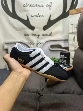 Adidas Black White Laceless Velcro Strap Canvas Upper Lifestyle Sneakers 5