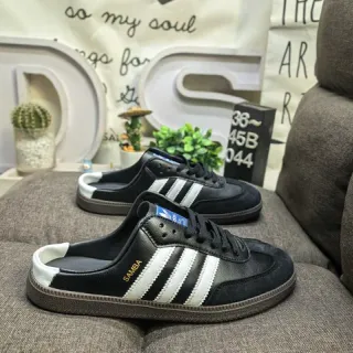 Adidas Black White Leather Upper Three-Stripe Side Lifestyle Sneakers