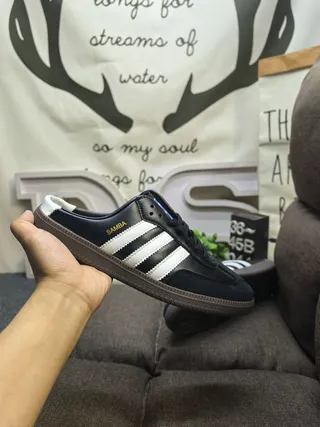 Adidas Black White Leather Upper Three-Stripe Side Lifestyle Sneakers 5