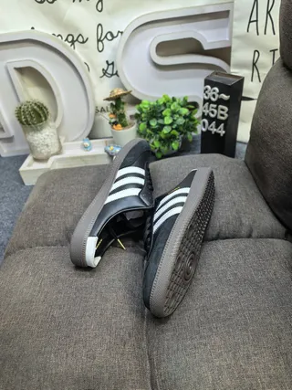 Adidas Black White Leather Upper Three-Stripe Side Lifestyle Sneakers 6