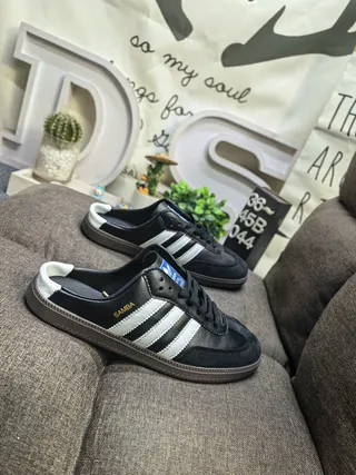 Adidas Black White Leather Upper Three-Stripe Side Lifestyle Sneakers 9