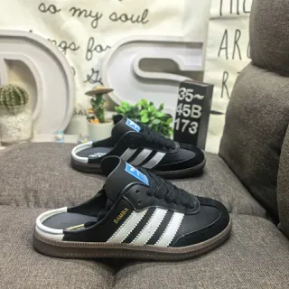 Adidas काला सफेद चमड़े की ऊपरी तीन धारी वाला साइड पैनल लोफर