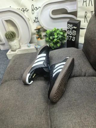 Adidas Black White Leather Upper Three-Stripe Side Panel Loafer 6