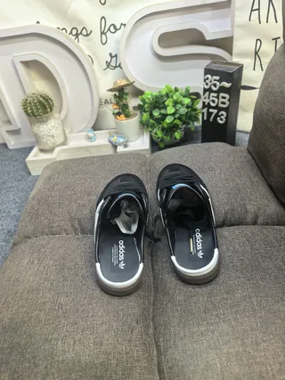 Adidas Black White Leather Upper Three-Stripe Side Panel Loafer 8