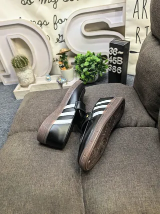 Adidas Black White Leather Upper Three-Stripe Side Panel Loafer 6