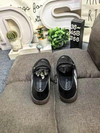 Adidas Black White Leather Upper Three-Stripe Side Panel Loafer 8