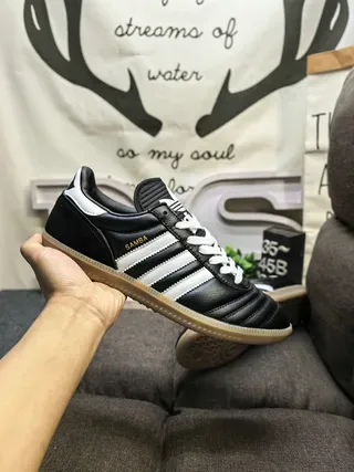 Adidas Black White Leather Upper Three Stripes Lifestyle Sneakers 5