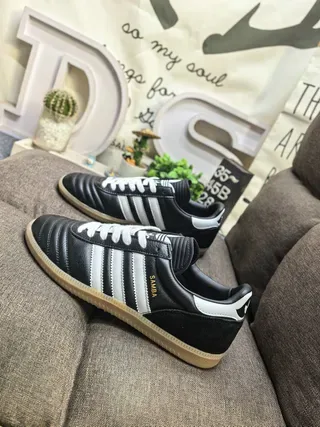 Adidas Black White Leather Upper Three Stripes Lifestyle Sneakers 7