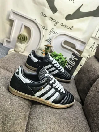 Adidas Black White Leather Upper Three Stripes Lifestyle Sneakers 9