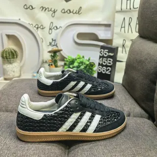 Adidas Black White Textured Woven Upper Three Stripes Lifestyle Sneakers