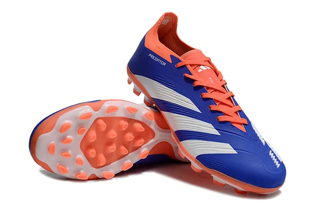 Adidas Blue Orange Low-Cut Synthetic Upper Three White Stripes Firm-Ground Soccer Shoes 4