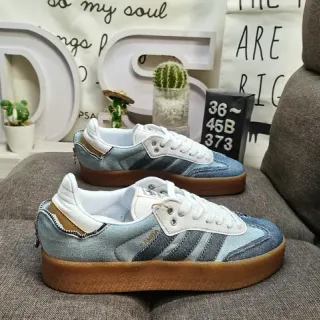 Adidas Blue White Denim Upper Three-Stripe Side Panel Lifestyle Sneakers
