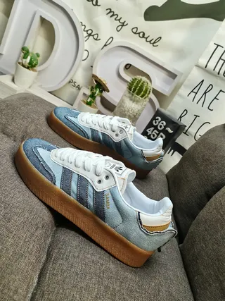 Adidas Blue White Denim Upper Three-Stripe Side Panel Lifestyle Sneakers 7