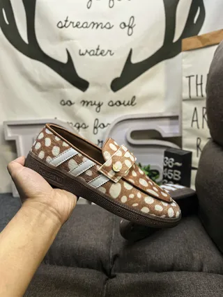 Adidas Brown Beige Polka-Dot Print Three-Stripe Side Panel Loafer 5