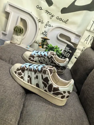 Adidas Brown Blue Giraffe-Print Upper Light Laces Lifestyle Sneakers 7