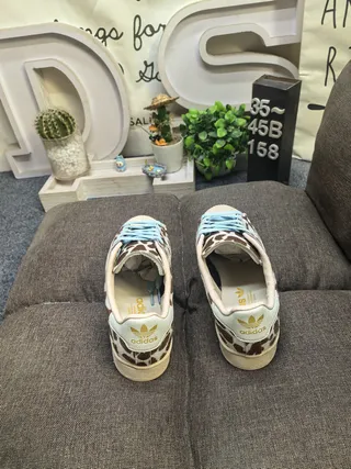 Adidas Brown Blue Giraffe-Print Upper Light Laces Lifestyle Sneakers 8