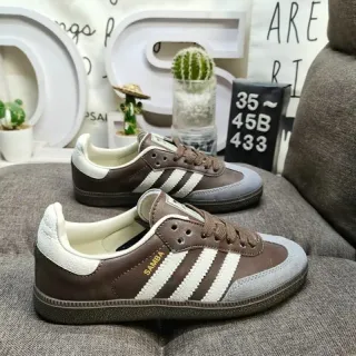 Adidas Brown White Leather Upper Three-Stripe Side Panel Lifestyle Sneakers