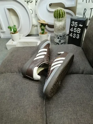 Adidas Brown White Leather Upper Three-Stripe Side Panel Lifestyle Sneakers 6