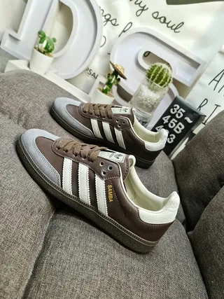 Adidas Brown White Leather Upper Three-Stripe Side Panel Lifestyle Sneakers 7