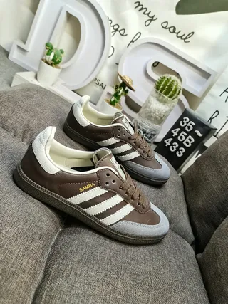 Adidas Brown White Leather Upper Three-Stripe Side Panel Lifestyle Sneakers 9