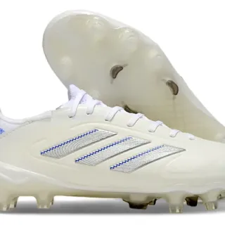 Adidas Copa White Blue Low-Cut Lace-Up Metallic Silver Stripes Firm-Ground Soccer Shoes