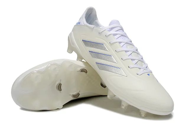 Adidas Copa White Blue Low-Cut Lace-Up Metallic Silver Stripes Firm-Ground Soccer Shoes 4