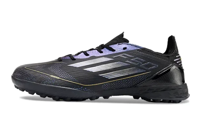 Adidas F50 Preto Azul Perfil Baixo Upper Sintético Acentos Gradiente Iridescente Sapatos de Futebol Turf 8