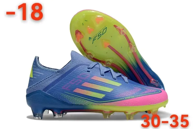 Adidas F50 Blue Multicolor Low-Cut Knit Upper Sprintweb Cage Overlay Firm-Ground Soccer Shoes 1