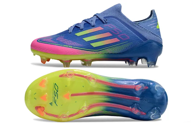 Adidas F50 Blue Multicolor Low-Cut Knit Upper Sprintweb Cage Overlay Firm-Ground Soccer Shoes 10