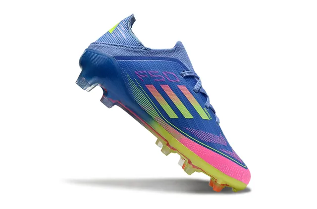 Adidas F50 Blue Multicolor Low-Cut Knit Upper Sprintweb Cage Overlay Firm-Ground Soccer Shoes 11