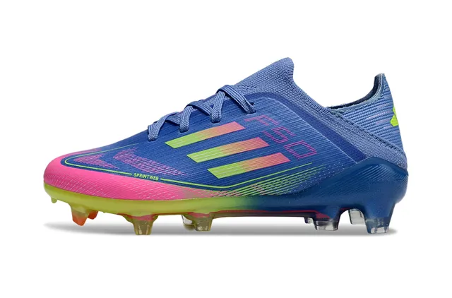 Adidas F50 Blue Multicolor Low-Cut Knit Upper Sprintweb Cage Overlay Firm-Ground Soccer Shoes 12