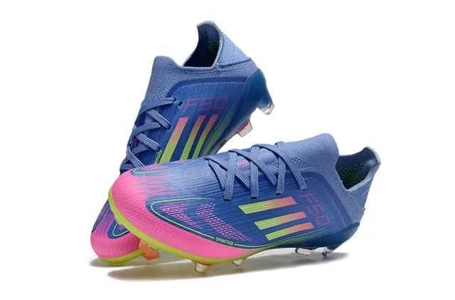 Adidas F50 Blue Multicolor Low-Cut Knit Upper Sprintweb Cage Overlay Firm-Ground Soccer Shoes 15
