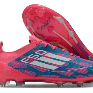 Adidas F50 Pink Blue Low-Cut Sock-Fit Upper Firm-Ground Soccer Shoes