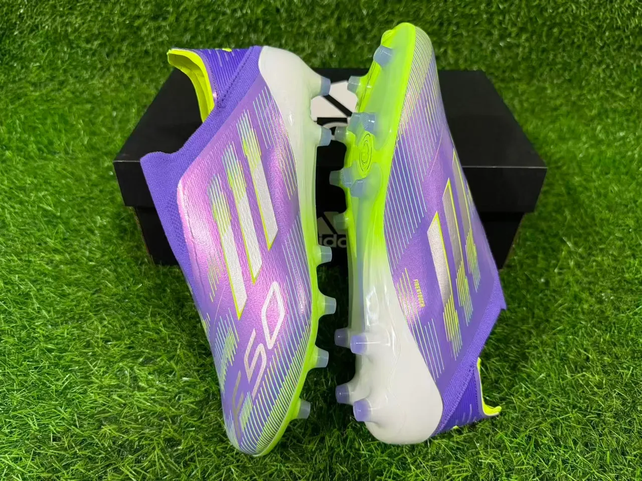 Adidas F50 Violet Jaune Col de Chaussette Tige Iridescente Firm-Ground Chaussures de Football 3