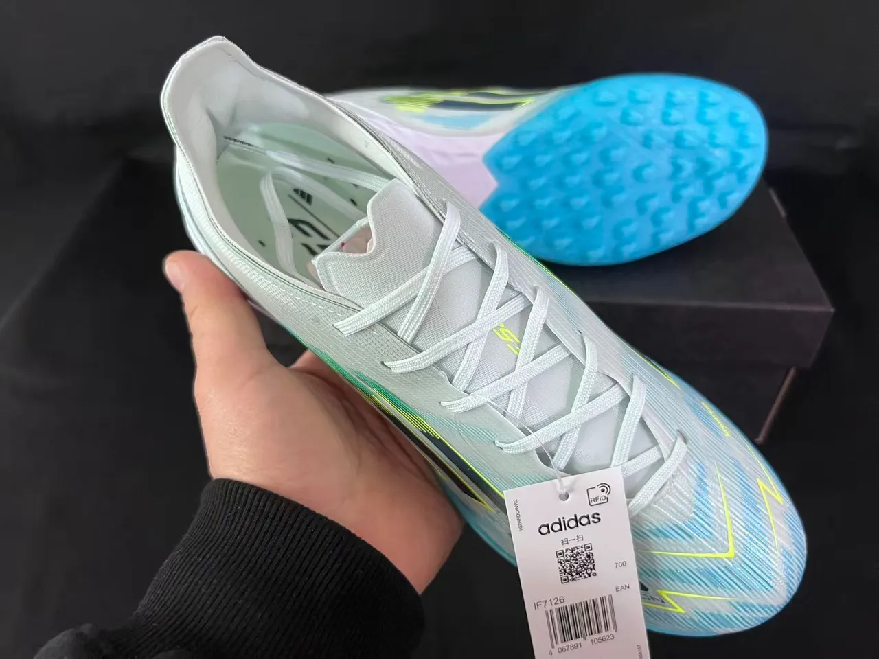 Adidas F50 Sparkfusion Light Mint and Cyan Turf Chaussures de football 6