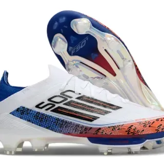 Adidas F50 White Blue Low-Cut Knit Upper Translucent Soleplate Firm-Ground Soccer Shoes