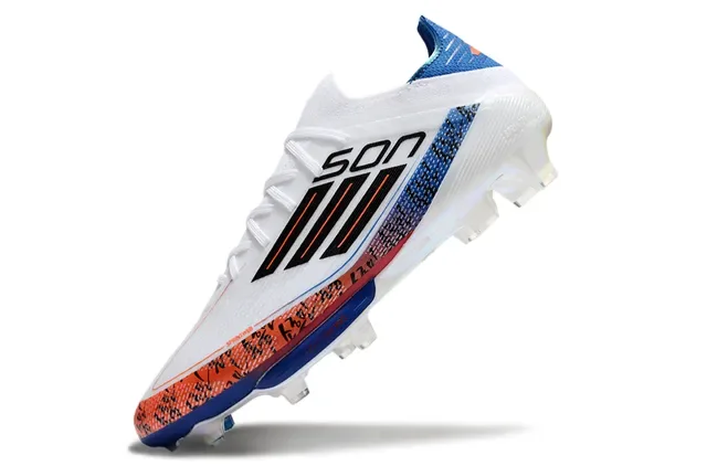 Adidas F50 Branco Azul Baixo Corte Malha Superior Placa Translucida Solo Firme Sapatos de Futebol 3