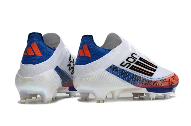 Adidas F50 Branco Azul Baixo Corte Malha Superior Placa Translucida Solo Firme Sapatos de Futebol 5