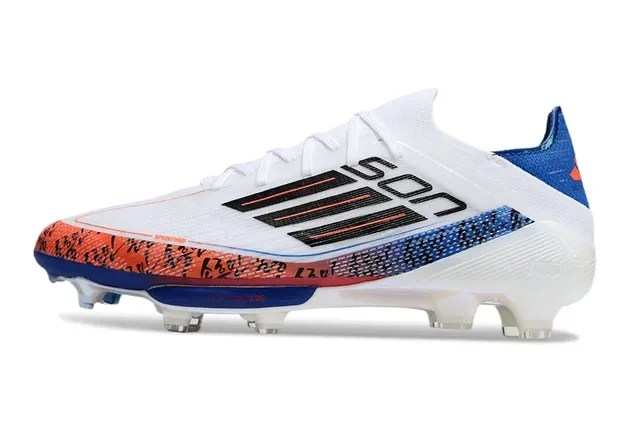 Adidas F50 Branco Azul Baixo Corte Malha Superior Placa Translucida Solo Firme Sapatos de Futebol 7