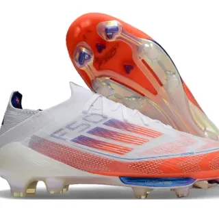 Adidas F50 White Orange Lightweight Knit Upper Sprintweb Cage Overlay Firm-Ground Soccer Shoes