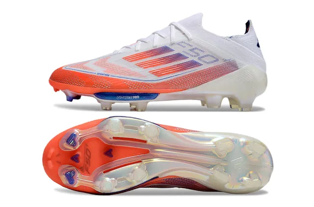 Adidas F50 White Orange Lightweight Knit Upper Sprintweb Cage Overlay Firm-Ground Soccer Shoes 6