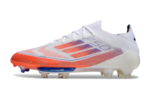Adidas F50 White Orange Lightweight Knit Upper Sprintweb Cage Overlay Firm-Ground Soccer Shoes 7