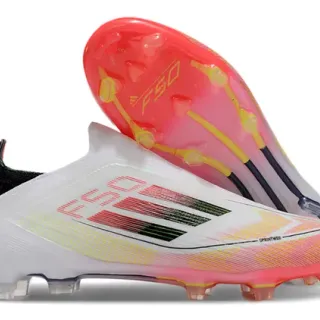 Adidas F50 White Pink Low-Cut Sock-Fit Upper Translucent Outsole Firm-Ground Soccer Shoes
