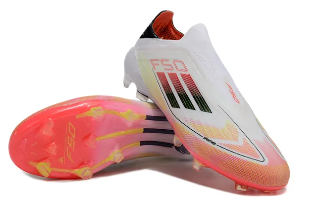 Adidas F50 Blanco Rosa Bajo Corte Ajuste Calcetín Parte Superior Translucida Suela Campo Firme Zapatos de Fútbol 4