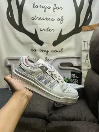 Adidas Forum Gray Pink Low-Top Perforated Toe Lifestyle Sneakers 5