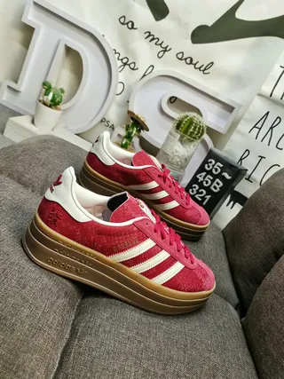 Adidas Gazelle Red Suede Platform Lifestyle Sneakers 9