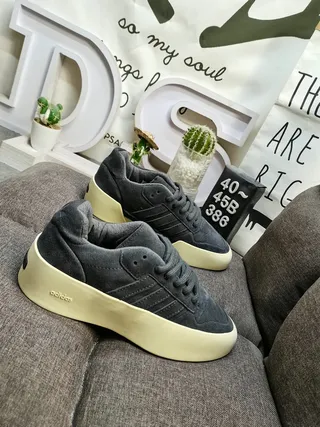 Adidas Gray Beige Suede Upper Platform Sole Sneakers 9