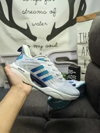 Adidas Gray Blue Knit Upper Gradient Three Stripes Lifestyle Sneakers 5
