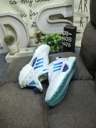 Adidas Gray Blue Knit Upper Gradient Three Stripes Lifestyle Sneakers 6