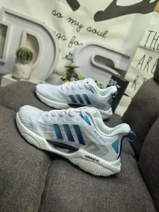 Adidas Gray Blue Knit Upper Gradient Three Stripes Lifestyle Sneakers 7